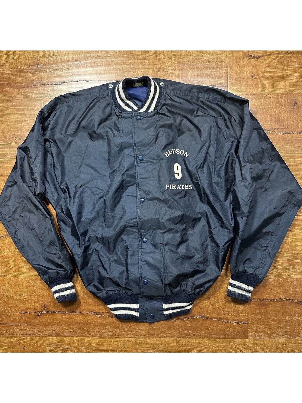 Vintage Butwin Jacket Mens L Black Navy Blue Bomber Hudson Pirates USA Made